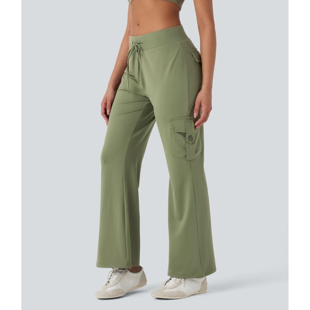 Halara Women's Low Rise Drawstring Casual Bootcut Cargo Pants Sm Reg Loden Green